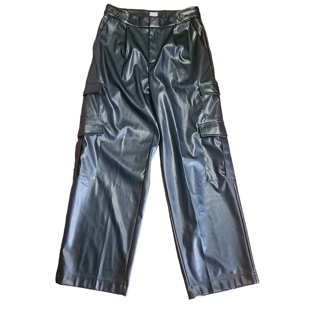 NWT A NEW DAY Solid All Black Pleather Cargo Pockets Pants‎ Womens Size 8